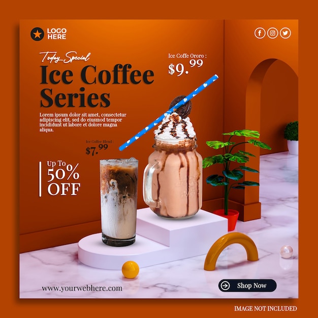 Affichage Du Menu Du Café Glacé Avec Fond De Podium 3d Pour Le Modèle De Publication Sur Les Réseaux Sociaux