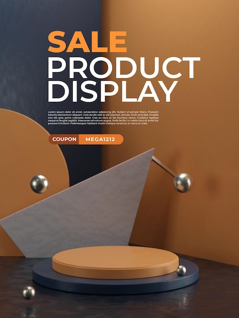 PSD affichage du produit de vente de rendu 3d avec modèle de bannière de podium