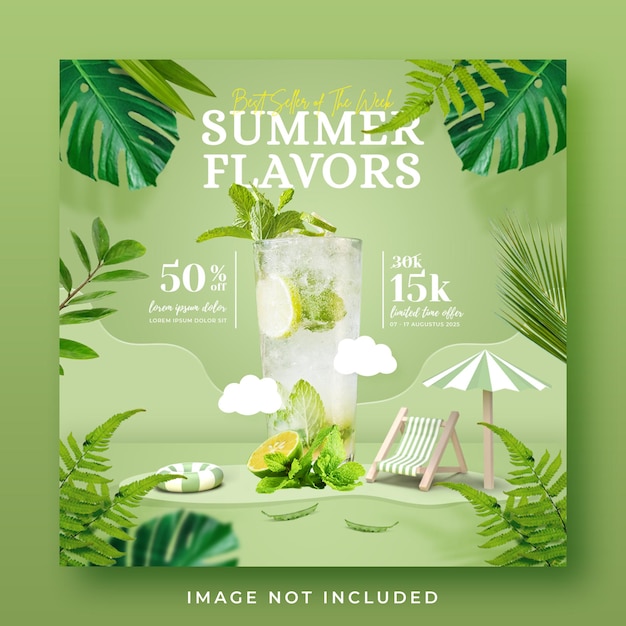 Affiche ou bannière du menu des boissons d'été sur les réseaux sociaux