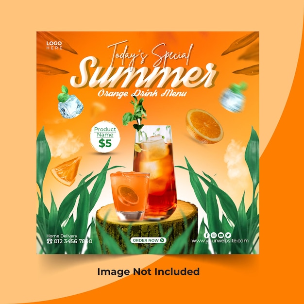 PSD affiche ou bannière du menu des boissons d'été sur les réseaux sociaux