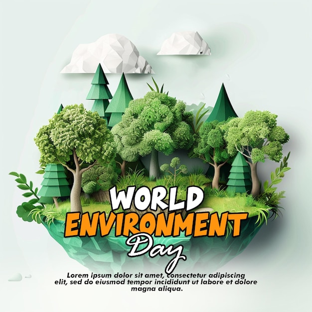PSD affiche et bannière de la journée mondiale de l'environnement avec la terre mondiale et l'arbre vert