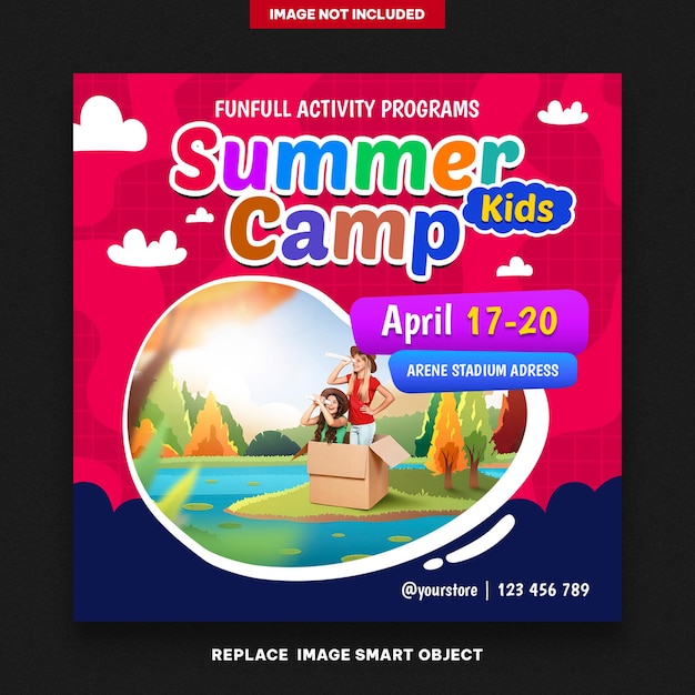PSD affiche de bannières de camp d'été pour enfants