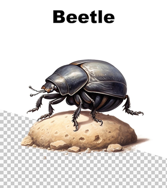 Une affiche avec un Beetle sur fond transparent avec le mot Beetle sur le dessus