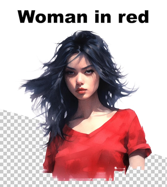 PSD une affiche avec une belle femme avec un t-shirt rouge et les mots femme en rouge sur le dessus