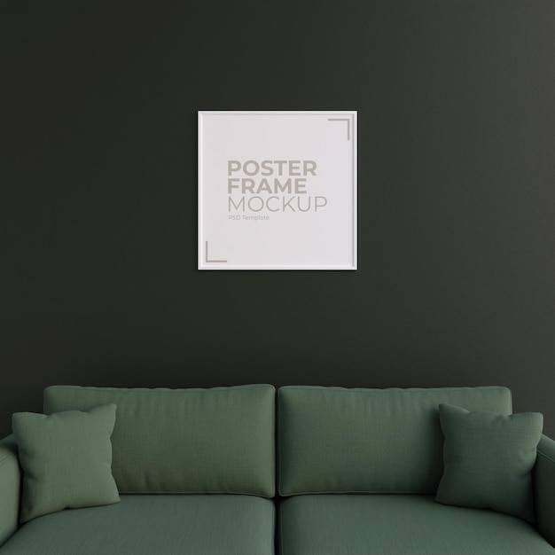 Affiche Blanche Carrée Minimaliste Ou Cadre Photo Dans Un Design D'intérieur De Mur De Salon Moderne Avec Rendu 3d De Canapé