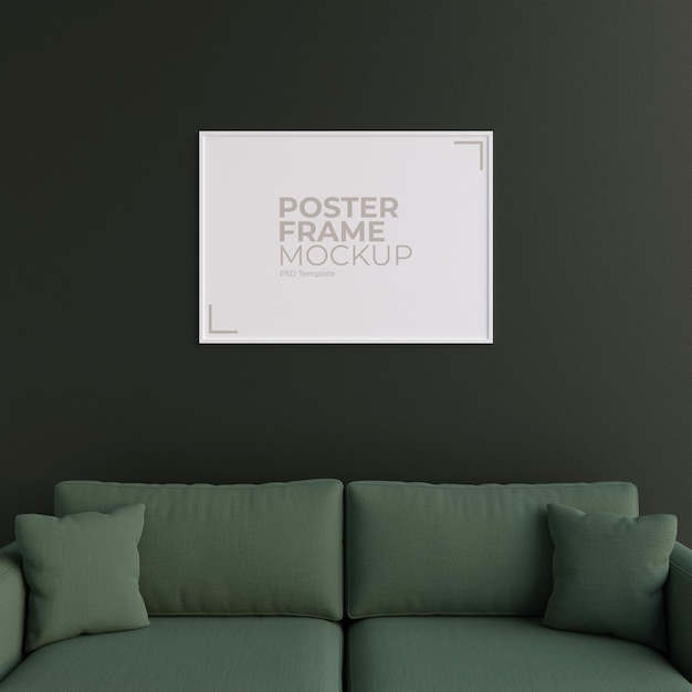 Affiche Blanche De Paysage Minimaliste Ou Cadre Photo Dans Un Design D'intérieur De Mur De Salon Moderne Avec Rendu 3d De Canapé