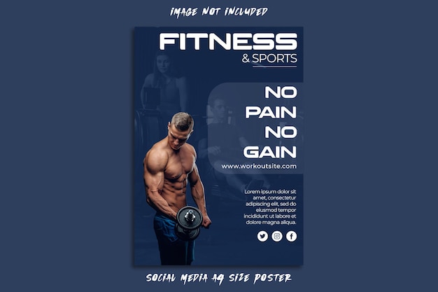 Une affiche bleue pour le fitness et le sport avec un homme soulevant des poids.
