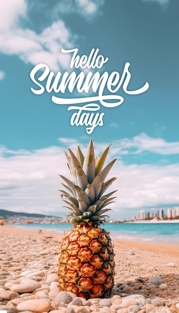 PSD affiche bonjour les jours d'été affiche d'ananas d'été