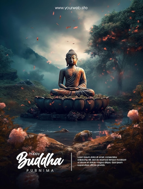 affiche de bouddha purnima heureux avec fond de bouddha