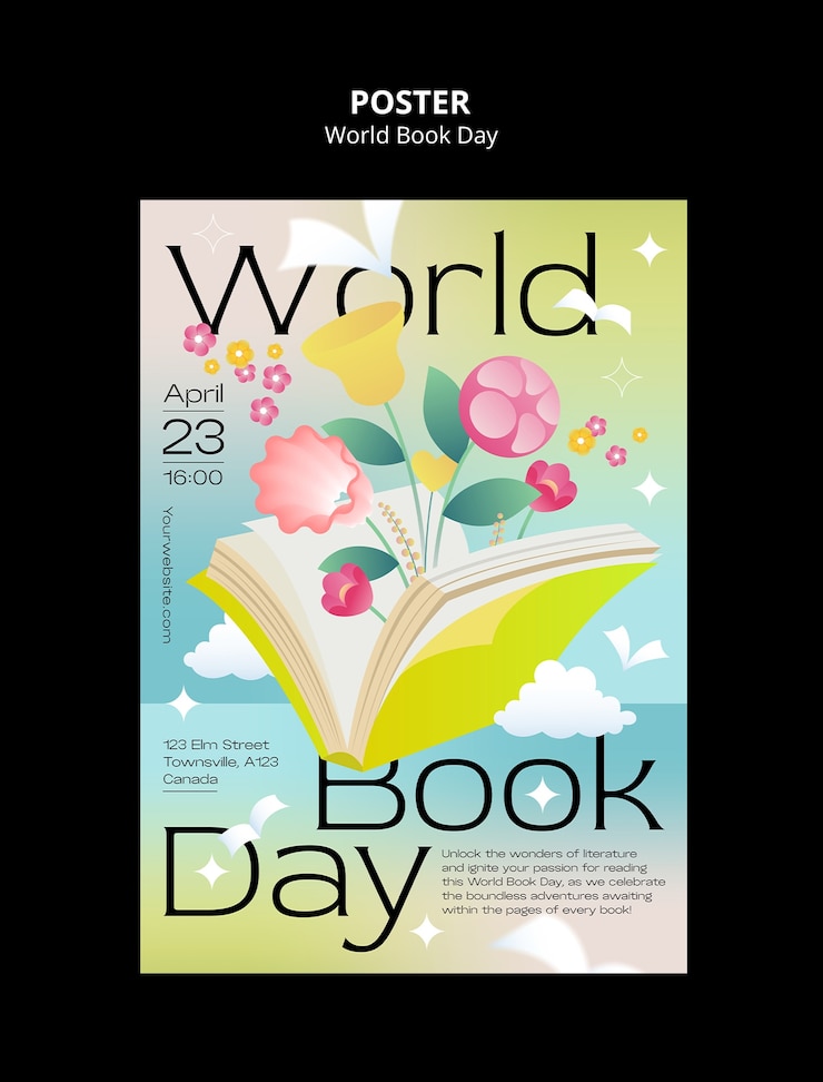 PSD affiche de célébration de la journée mondiale du livre