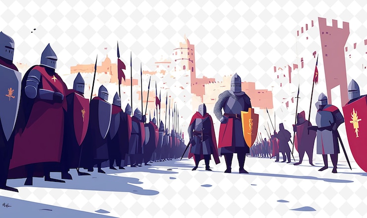 PSD une affiche de chevaliers avec une ville en arrière-plan
