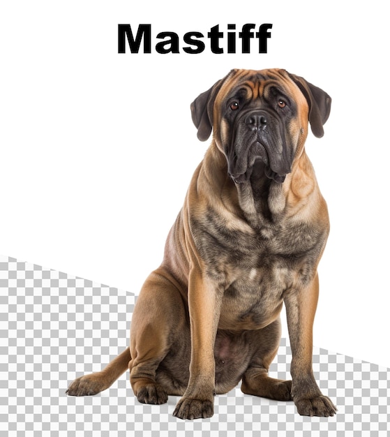 PSD une affiche avec un chien mastiff et le mot mastiff en haut