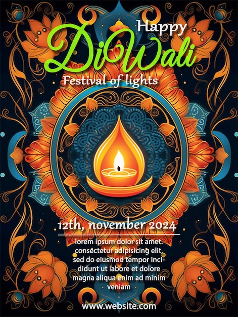 PSD affiche de conception de célébration de diwali