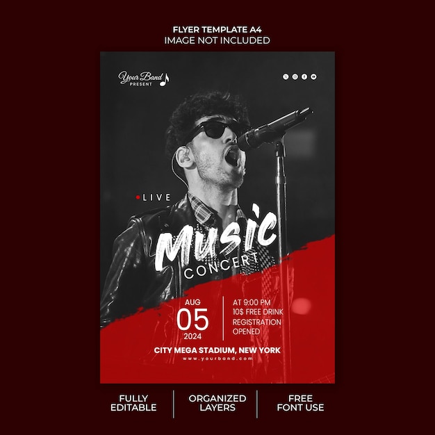 une affiche de concert de musique est montrée