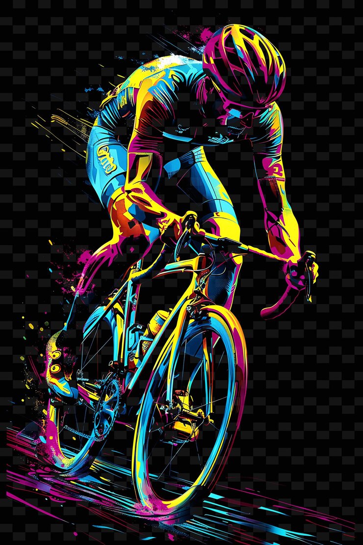 PSD une affiche d'un cycliste avec un dessin coloré sur le fond