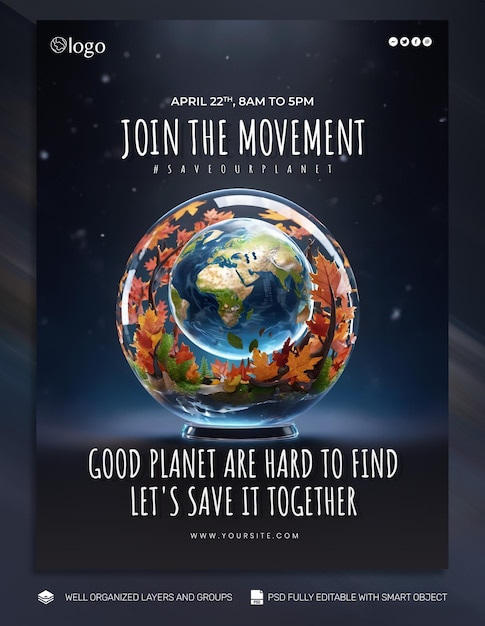 PSD affiche et dépliant sur les réseaux sociaux de la journée de la terre