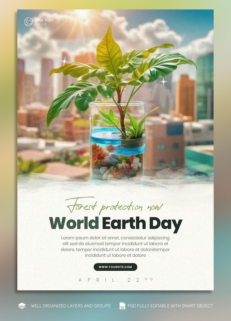 PSD affiche et dépliant sur les réseaux sociaux de la journée de la terre