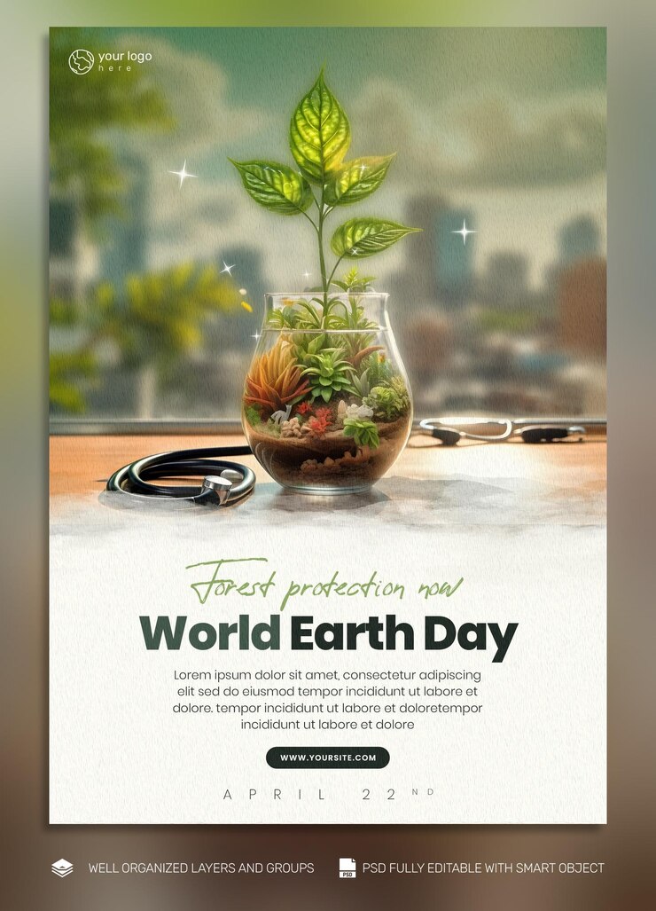 PSD affiche et dépliant sur les réseaux sociaux de la journée de la terre
