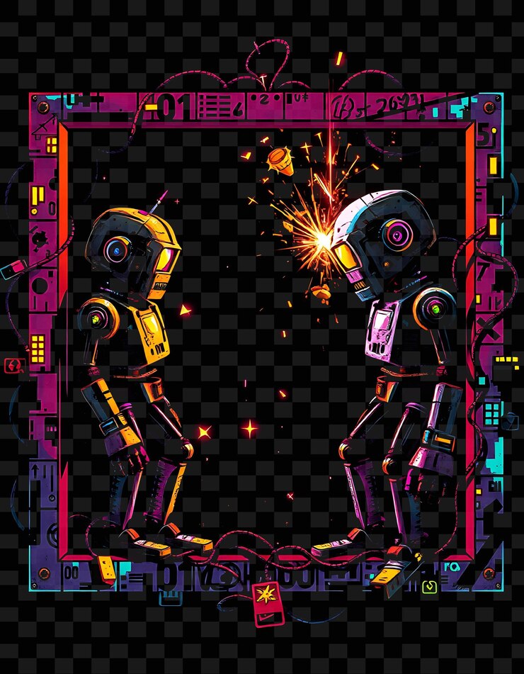 PSD une affiche avec deux robots et les mots " robot " sur elle