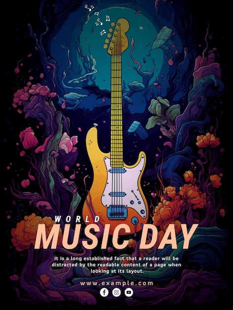 PSD affiche du concept de la journée mondiale de la musique du festival international de musique et modèle de concept de la journée mondiale de la musique psd