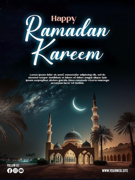 PSD affiche du ramadan avec photo d'une belle mosquée