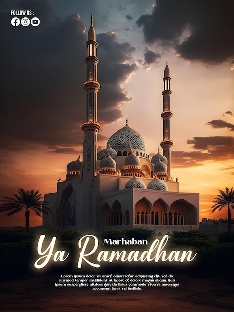 affiche du ramadan avec photo d'une belle mosquée