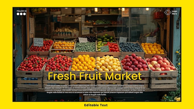 PSD affiche d'épicerie fruits frais sur le marché