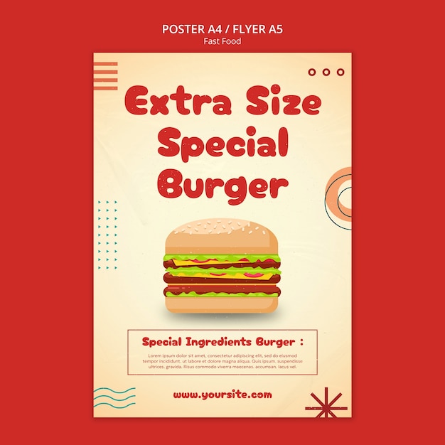 PSD une affiche de fast-food délicieuse dessinée à la main