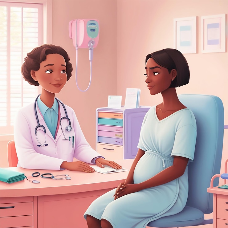 PSD une affiche d'une femme dans un hôpital avec un stéthoscope sur la poitrine