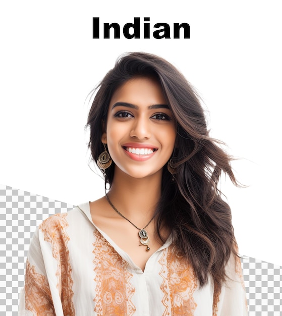 PSD une affiche avec une femme indienne souriante et le mot indien sur elle