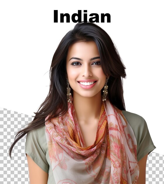 PSD une affiche avec une femme indienne souriante et le mot indien sur elle