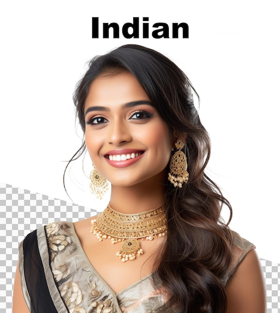 PSD une affiche avec une femme indienne souriante et le mot indien sur elle