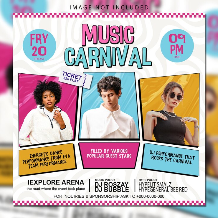 PSD une affiche d'un festival de musique avec une femme portant un haut noir