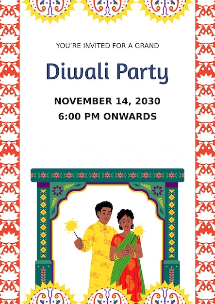 Affiche de fête de Diwali maximaliste traditionnelle verte et jaune