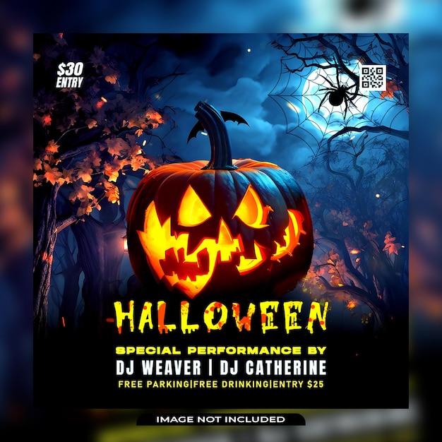 PSD affiche de fête d'halloween sur les réseaux sociaux et bannière web