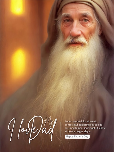 PSD affiche de la fête des pères heureux dans le contexte du saint père avec une longue barbe blanche