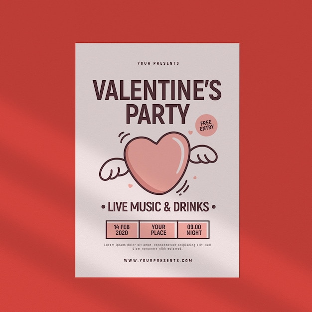 Une affiche de la fête de la Saint-Valentin pour la musique live et les boissons.