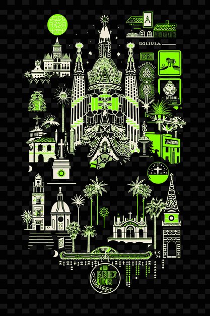 PSD une affiche avec un fond vert avec une image d'une église et d'une église