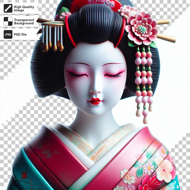 PSD une affiche d'une geisha avec un visage de femme et une ceinture rose