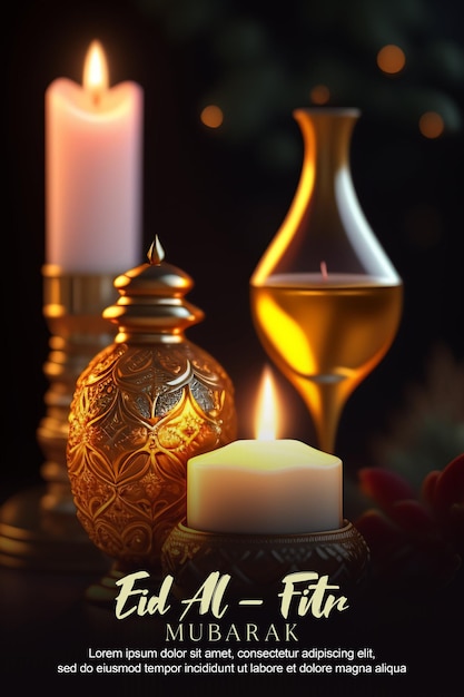 Affiche Happy Eid Alfitr Avec Fond De Lanternes