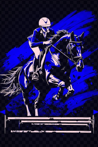 PSD une affiche d'un homme sur un cheval avec un fond bleu