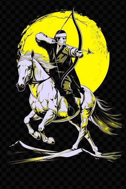 PSD une affiche d'un homme sur un cheval avec une lune jaune en arrière-plan