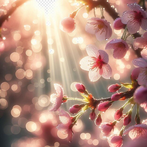 PSD une affiche hyperréaliste japonaise de fleurs de cerisiers de sakura au fond du festival du printemps.