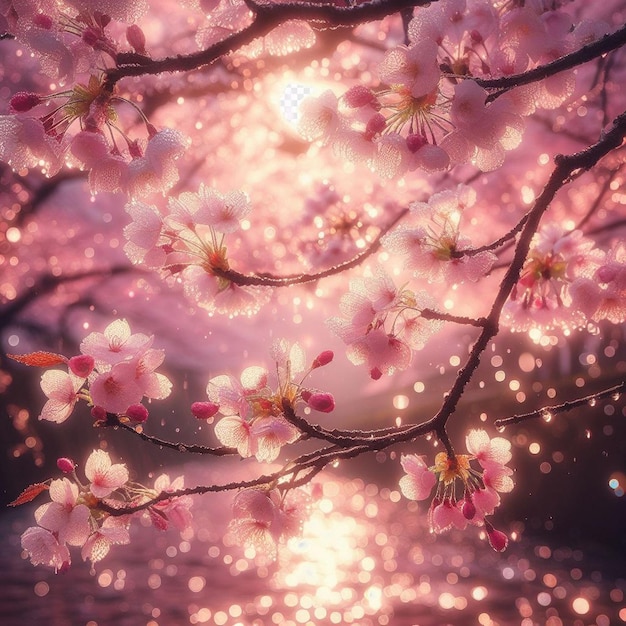 Une Affiche Hyperréaliste Japonaise De Fleurs De Cerisiers De Sakura Au Fond Du Festival Du Printemps.