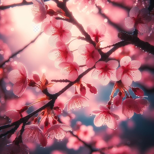 Une Affiche Hyperréaliste Japonaise De Fleurs De Cerisiers De Sakura Au Fond Du Festival Du Printemps.