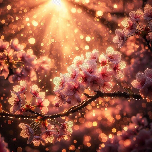 PSD une affiche hyperréaliste japonaise de fleurs de cerisiers de sakura au fond du festival du printemps.