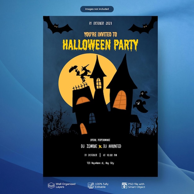 Affiche d'invitation de flyer de fête d'Halloween PSD