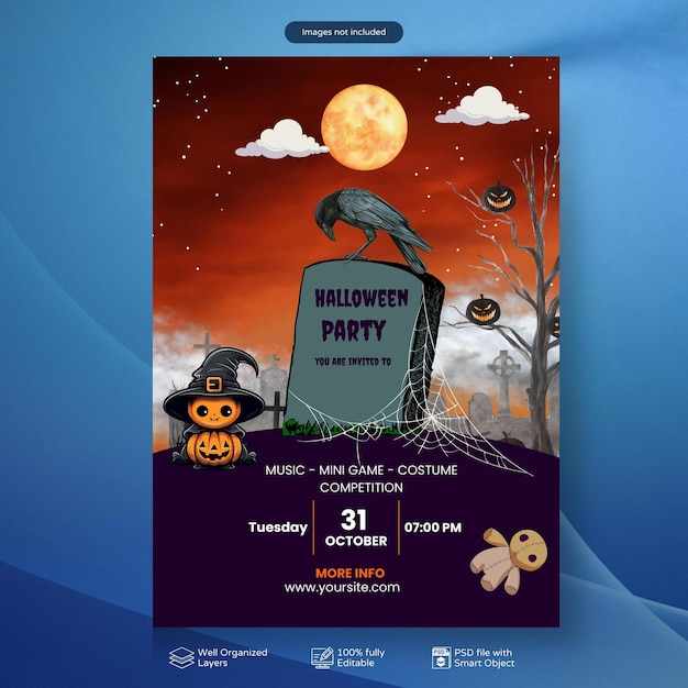 PSD affiche d'invitation de flyer de fête d'halloween psd