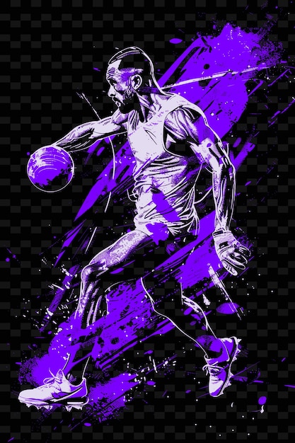 PSD une affiche d'un joueur de basket-ball avec un fond violet