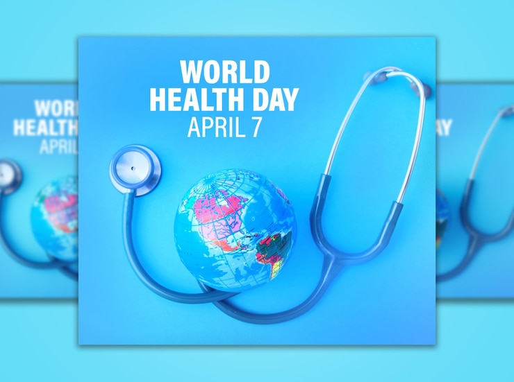 PSD une affiche de la journée mondiale de la santé avec un stéthoscope dessus